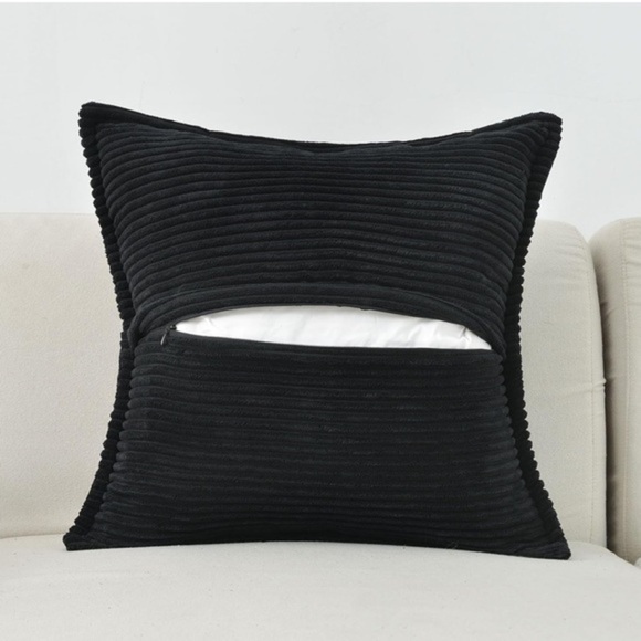 Black Corduroy Throw Pillow Covers‎ 18x18 Inch Set of 2 - Picture 5 of 6